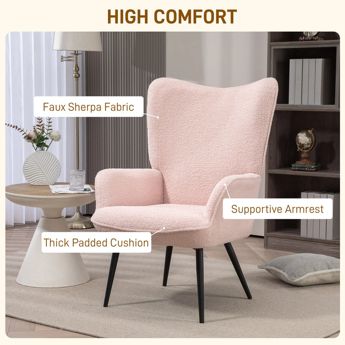 Aosom Homcom Accent Sherpa Chair, Upholstered Armchair, Fluffy Wingback Chair For Living Room, Reading Room, Cream White in Pink, Black