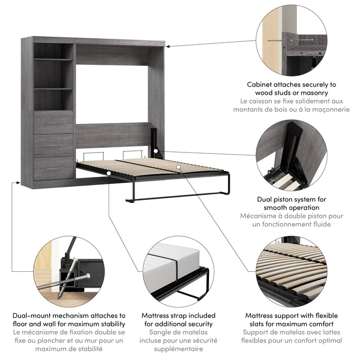 Modubox Nebula Full Murphy Bed and Closet Organizer with Drawers (84W) in Bark Grey