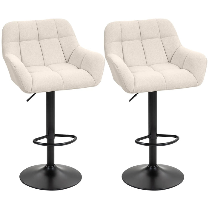 Aosom Homcom Swivel Barstools Set of 2 Adjustable Bar Stools with Footrest Armrests and Pu Leather Back For Dining Roo in Cream White