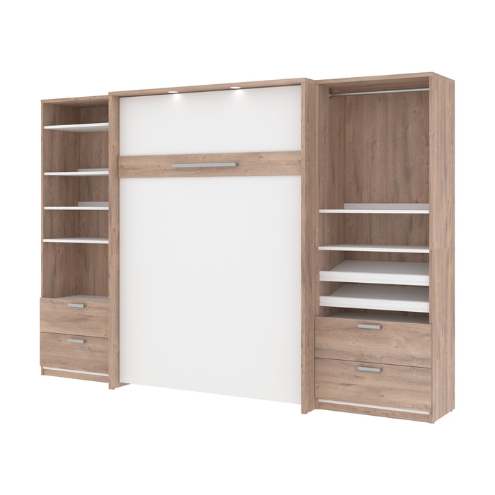 Modubox Cielo Full Murphy Bed with 2 Closet Organizers with Drawers (119W) in Rustic Brown & White