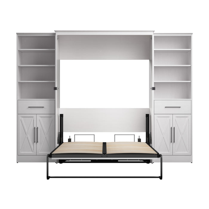 Modubox Key West 111W Full Murphy Bed and Closet Organizers with Doors and Drawers (113W) in Pure White Oak