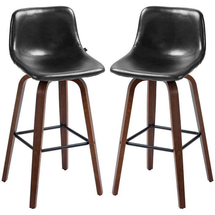 Aosom Homcom Bar Height Bar Stools Set of 2, Mid-Back Bar Chairs with Pu Leather Upholstery and Solid Wood Legs For Kitchen in Black