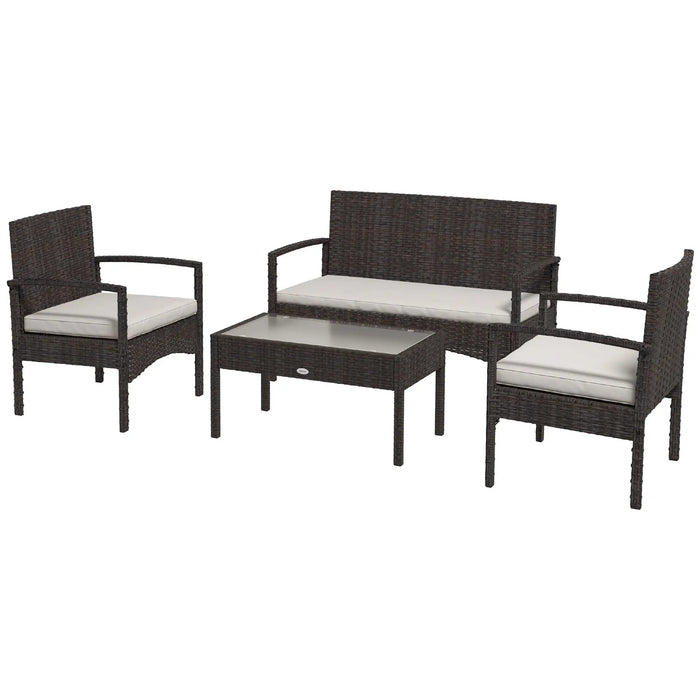 Pending - Aosom Brown, White Outsunny 4 Pieces Patio Furniture Set with Loveseat Sofa, Armchairs, Glass Table, Outdoor Wicker Conversation Sofa Set, Grey - Available in 2 Colours