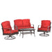 Pending - Aosom Brown Wicker, Red Fabric Outsunny 4 Pieces Patio Pe Rattan Wicker Sofa Set Outdoor Conversation Furniture W/ Two Tier Tea Table & Cushions - Available in 2 Colours