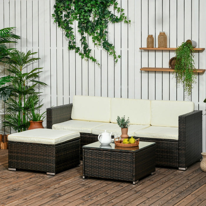 Pending - Aosom Outsunny 3 Pieces Patio Furniture Set with Cushions, Outdoor Pe Rattan Wicker Conversation Corner Sofa Set with Glass Top Table and Adjustable Foot - Available in 3 Colours