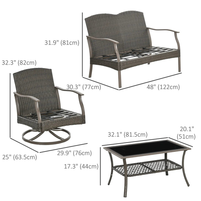 Pending - Aosom Outsunny 4 Pieces Patio Pe Rattan Wicker Sofa Set Outdoor Conversation Furniture W/ Two Tier Tea Table & Cushions - Available in 2 Colours