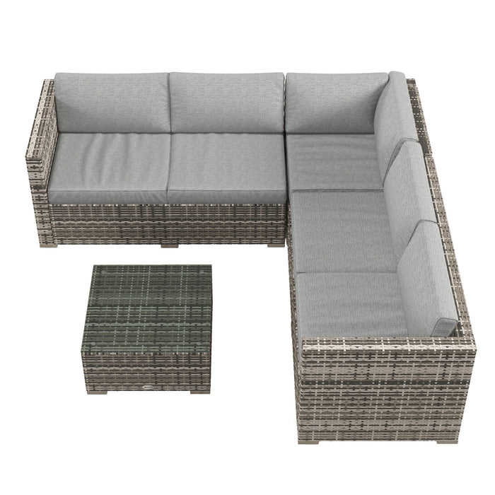 Pending - Aosom Outsunny 4 Pieces Rattan Wicker Outdoor Conversation Furniture Set W/ Corner Sofa Loveseats Coffee Table Cushions - Available in 2 Colours