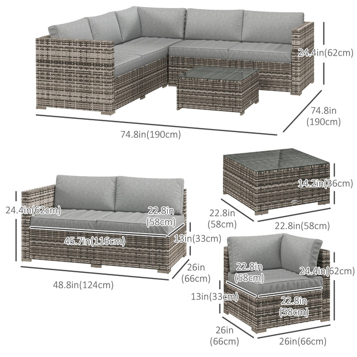 Pending - Aosom Outsunny 4 Pieces Rattan Wicker Outdoor Conversation Furniture Set W/ Corner Sofa Loveseats Coffee Table Cushions - Available in 2 Colours