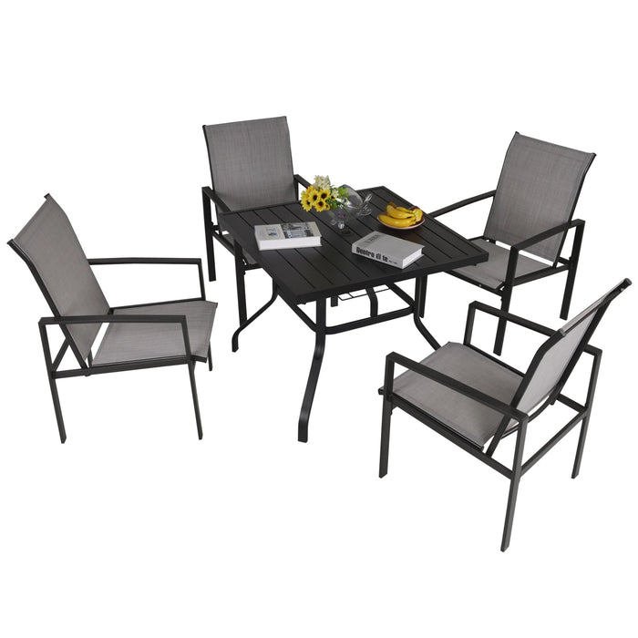 Pending - Aosom Outsunny 5Pc Patio Garden Table Set Outdoor Furniture Dining Set W/ Metal Slat Finish and 1.75" Umbrella Hole For Backyard Porch, Grey