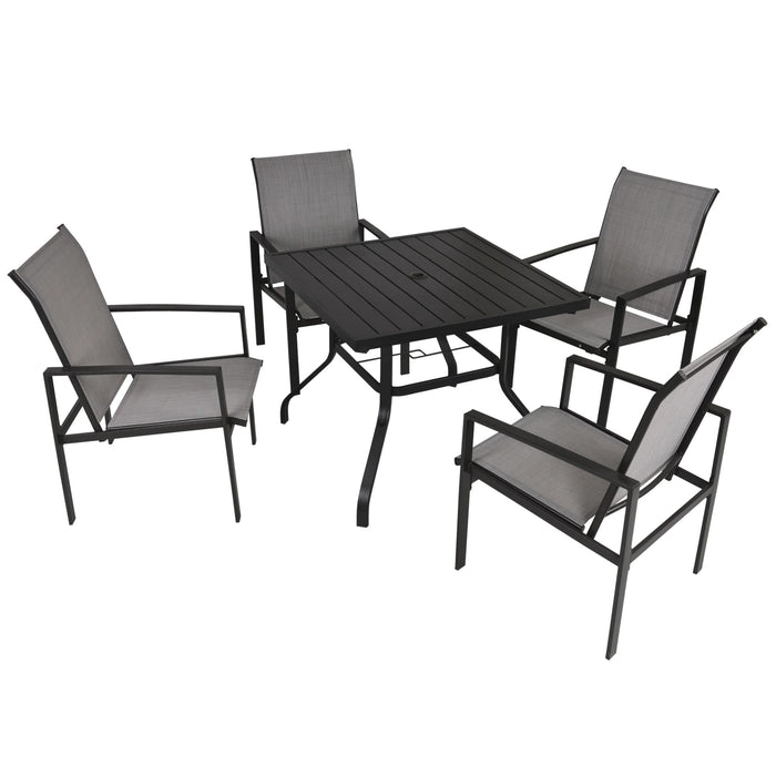 Pending - Aosom Outsunny 5Pc Patio Garden Table Set Outdoor Furniture Dining Set W/ Metal Slat Finish and 1.75" Umbrella Hole For Backyard Porch, Grey