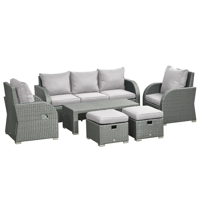 Pending - Aosom Outsunny 6 Pieces Patio Furniture Set, Outdoor Rattan Sectional Furniture with Recliner, For Lawn Garden Backyard - Available in 5 Colours