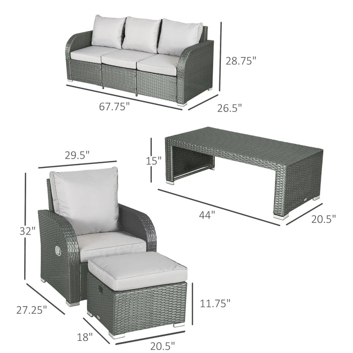 Pending - Aosom Outsunny 6 Pieces Patio Furniture Set, Outdoor Rattan Sectional Furniture with Recliner, For Lawn Garden Backyard - Available in 5 Colours