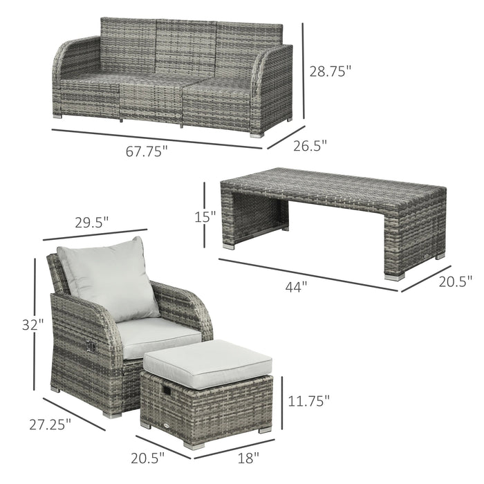 Pending - Aosom Outsunny 6 Pieces Patio Furniture Set, Outdoor Rattan Sectional Furniture with Recliner, For Lawn Garden Backyard - Available in 5 Colours