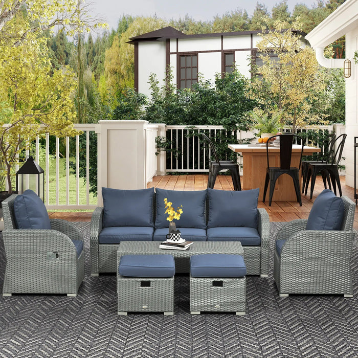 Pending - Aosom Outsunny 6 Pieces Patio Furniture Set, Outdoor Rattan Sectional Furniture with Recliner, For Lawn Garden Backyard - Available in 5 Colours