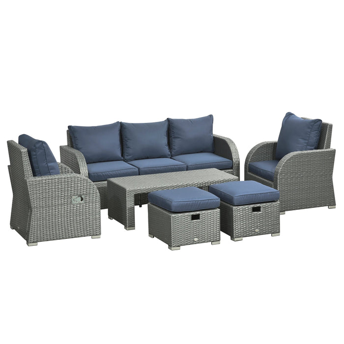 Pending - Aosom Outsunny 6 Pieces Patio Furniture Set, Outdoor Rattan Sectional Furniture with Recliner, For Lawn Garden Backyard - Available in 5 Colours