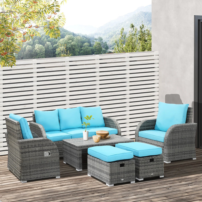 Pending - Aosom Outsunny 6 Pieces Patio Furniture Set, Outdoor Rattan Sectional Furniture with Recliner, For Lawn Garden Backyard - Available in 5 Colours