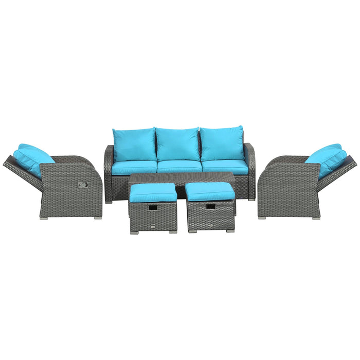 Pending - Aosom Outsunny 6 Pieces Patio Furniture Set, Outdoor Rattan Sectional Furniture with Recliner, For Lawn Garden Backyard - Available in 5 Colours