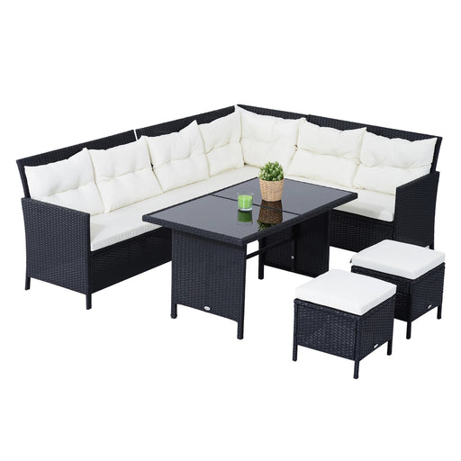 Pending - Aosom Outsunny 6Pcs Outdoor Rattan Sofa Set Garden Wicker Sectional Couch Furniture Set with Dining Table and Chair White - Available in 6 Colours