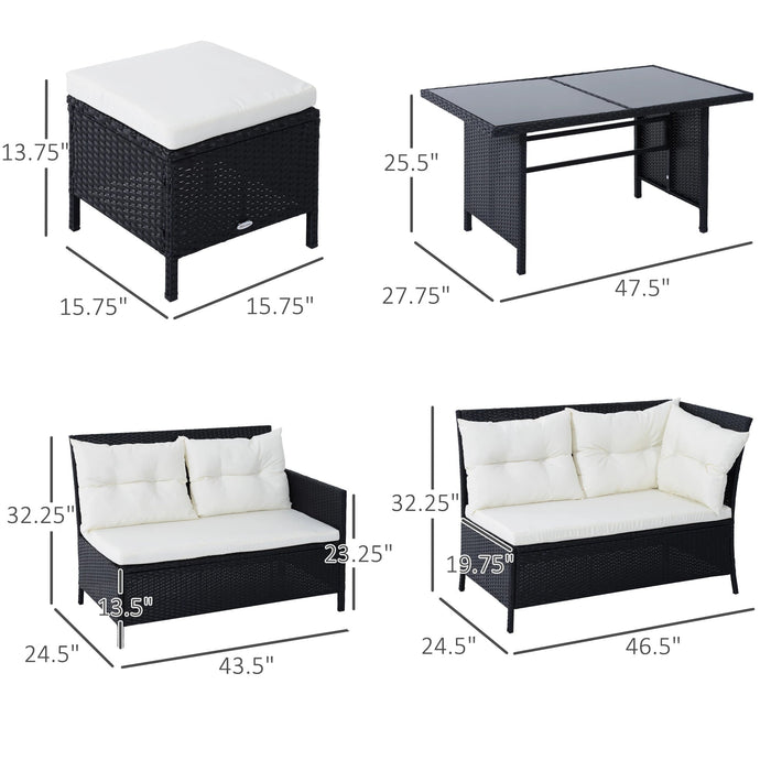 Pending - Aosom Outsunny 6Pcs Outdoor Rattan Sofa Set Garden Wicker Sectional Couch Furniture Set with Dining Table and Chair White - Available in 6 Colours