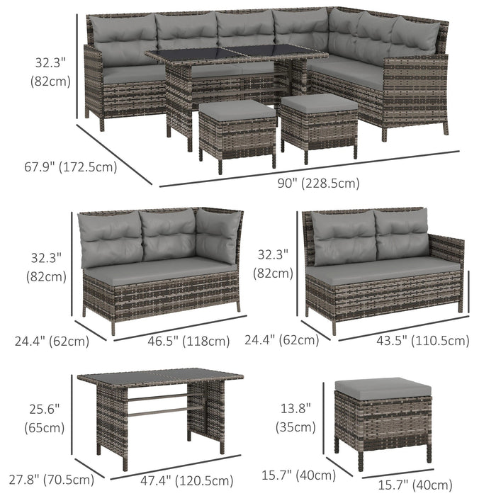 Pending - Aosom Outsunny 6Pcs Outdoor Rattan Sofa Set Garden Wicker Sectional Couch Furniture Set with Dining Table and Chair White - Available in 6 Colours