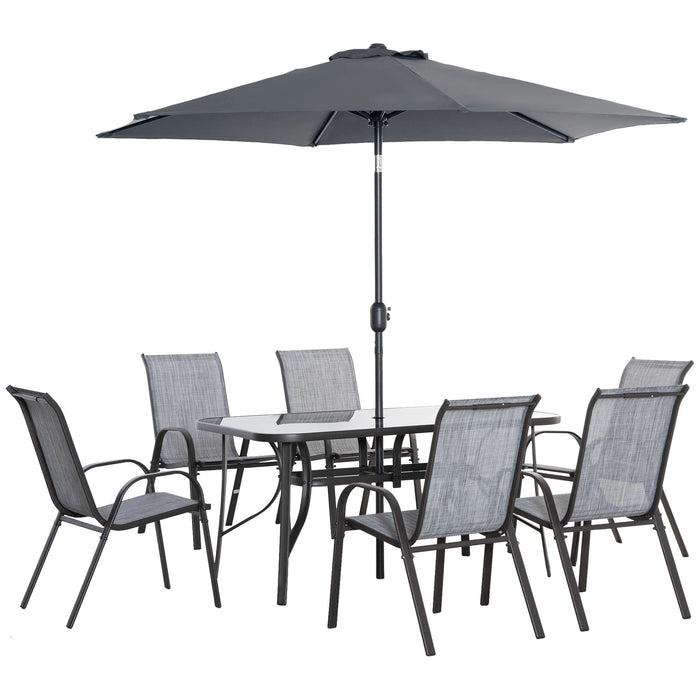 Pending - Aosom Outsunny 8 Pieces Patio Dining Set with Umbrella, 6 Chairs and Table, Grey - Available in 2 Colours