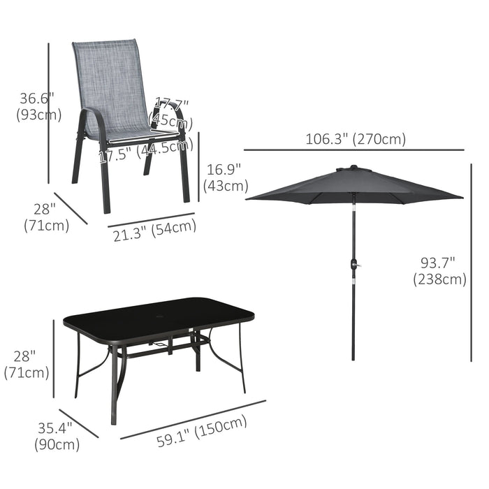 Pending - Aosom Outsunny 8 Pieces Patio Dining Set with Umbrella, 6 Chairs and Table, Grey - Available in 2 Colours