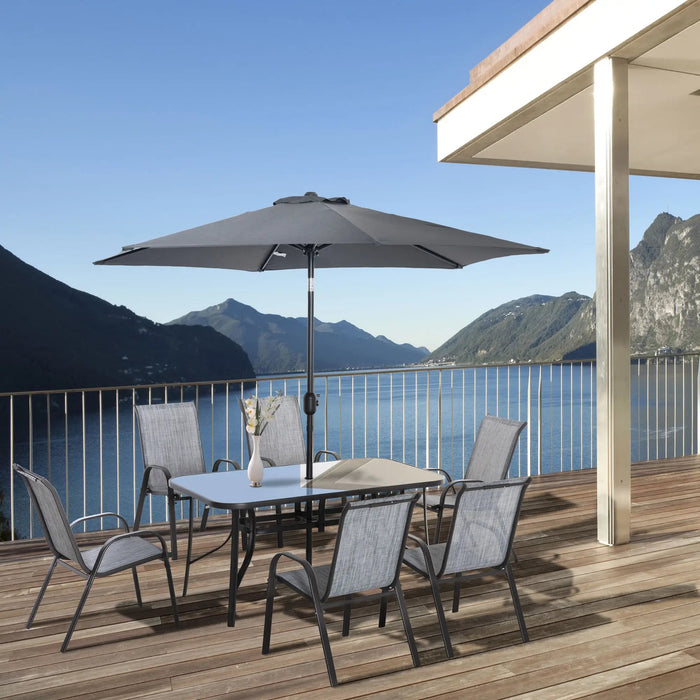 Pending - Aosom Outsunny 8 Pieces Patio Dining Set with Umbrella, 6 Chairs and Table, Grey - Available in 2 Colours