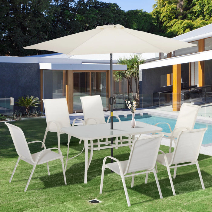 Pending - Aosom Outsunny 8 Pieces Patio Dining Set with Umbrella, 6 Chairs and Table, Grey - Available in 2 Colours