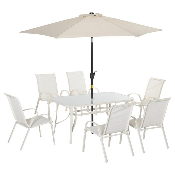 Pending - Aosom Outsunny 8 Pieces Patio Dining Set with Umbrella, 6 Chairs and Table, Grey - Available in 2 Colours