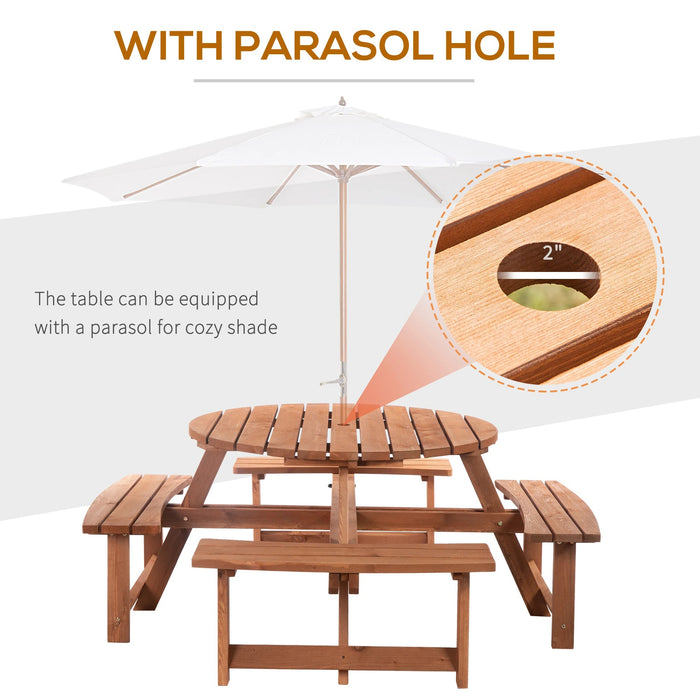 Pending - Aosom Outsunny 8 Seater Round Wooden Pub Bench & Picnic Table Garden Chair Dining Table Set For Outdoor Patio Deck Furniture