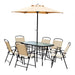 Pending - Aosom Outsunny 8Pc Patio Garden Texteline Dining Set Outdoor Bistro Furniture 6 Folding Chairs with Table and Umbrella Beige