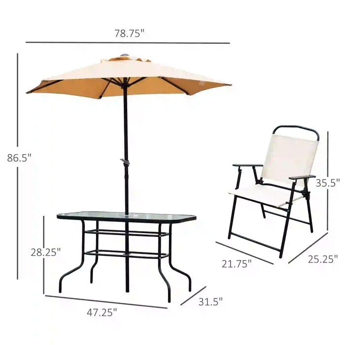 Pending - Aosom Outsunny 8Pc Patio Garden Texteline Dining Set Outdoor Bistro Furniture 6 Folding Chairs with Table and Umbrella Beige