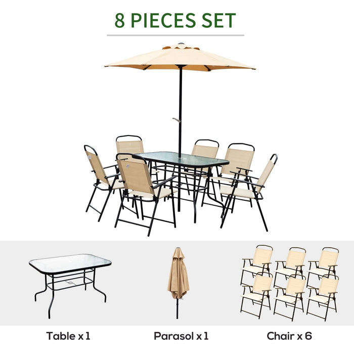 Pending - Aosom Outsunny 8Pc Patio Garden Texteline Dining Set Outdoor Bistro Furniture 6 Folding Chairs with Table and Umbrella Beige