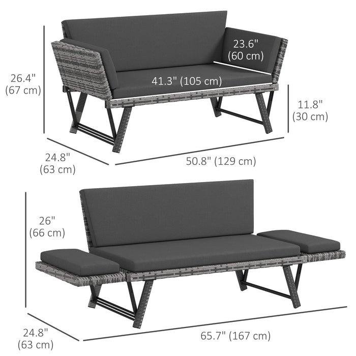 Pending - Aosom Outsunny Convertible Wicker Loveseat Grey Patio Chaise Lounge - Available in 3 Colours