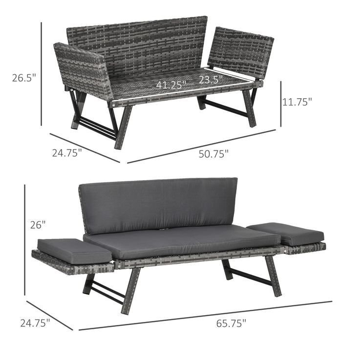 Pending - Aosom Outsunny Convertible Wicker Loveseat Grey Patio Chaise Lounge - Available in 3 Colours