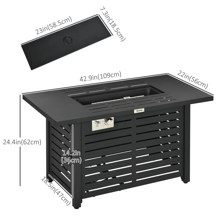 Pending - Aosom Outsunny Propane Gas Fire Pit Table, Outdoor Firepit with 43" Steel Tabletop and Lid, 50,000 Btu Pulse Ignition Fire Table W/ Stainless Steel Burner, Glass Wind Guard, and Cover