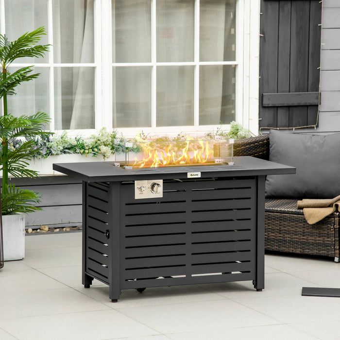 Pending - Aosom Outsunny Propane Gas Fire Pit Table, Outdoor Firepit with 43" Steel Tabletop and Lid, 50,000 Btu Pulse Ignition Fire Table W/ Stainless Steel Burner, Glass Wind Guard, and Cover