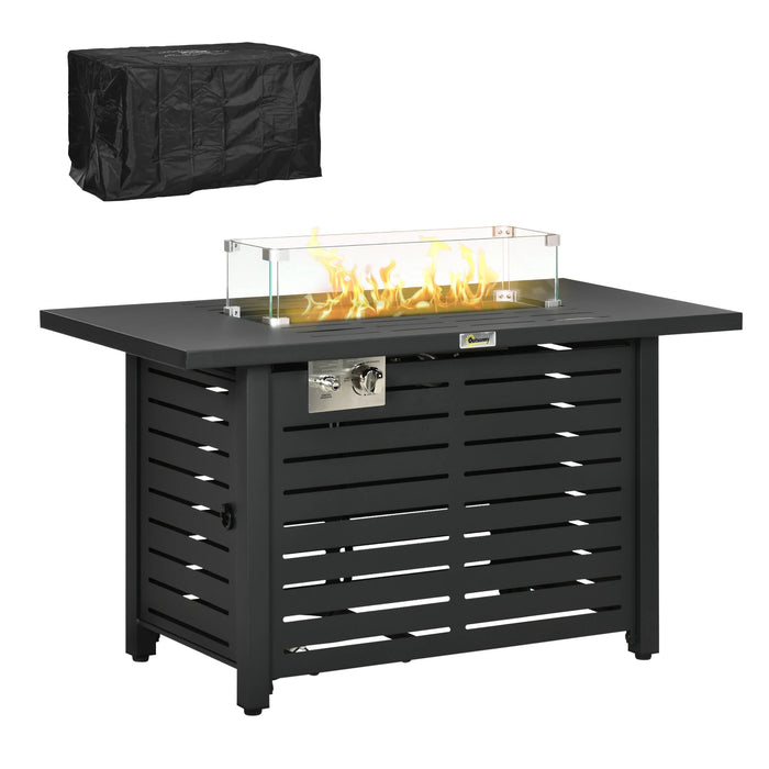 Pending - Aosom Outsunny Propane Gas Fire Pit Table, Outdoor Firepit with 43" Steel Tabletop and Lid, 50,000 Btu Pulse Ignition Fire Table W/ Stainless Steel Burner, Glass Wind Guard, and Cover