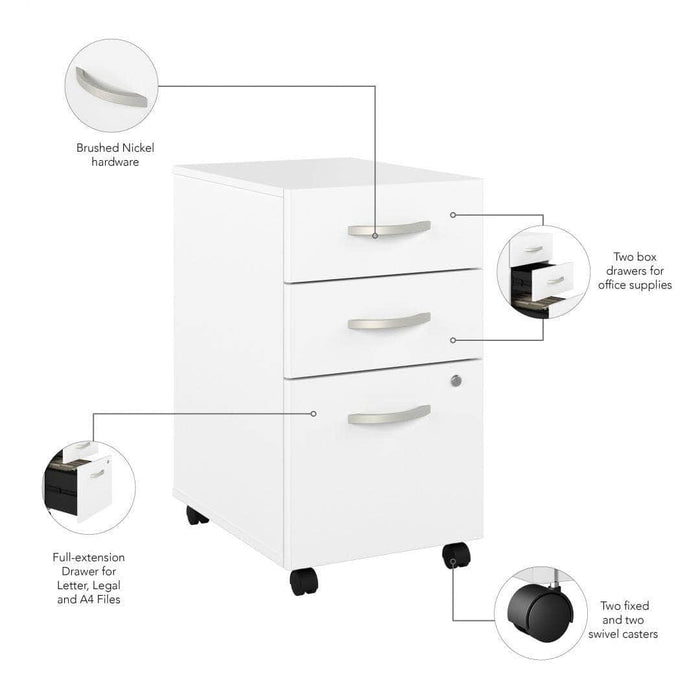 Pending - Bestar File Cabinet Zaniah 3 Drawer Mobile File Cabinet - Available in 3 Colours