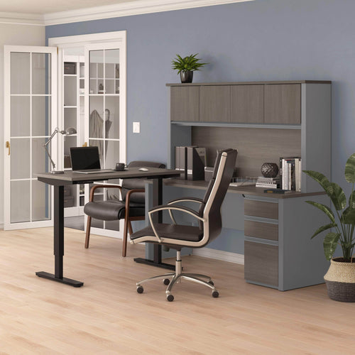 Pending - Modubox Desk Prestige + 72W L-Shaped Standing Desk with Pedestal and Hutch - Available in 2 Colours