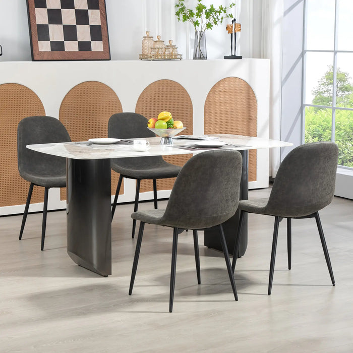 Aosom Homcom Retro Dining Table Chairs Set of 4, Pu Leather Upholstered Kitchen Table Chairs For Living Room, Bedroom in Dark Grey