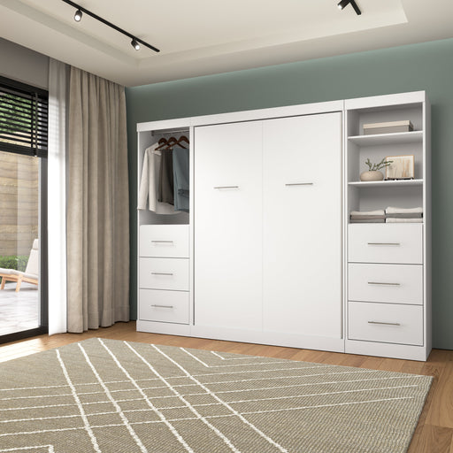 Modubox Nebula Full Murphy Bed and 2 Closet Organizers with Drawers (109W) in White