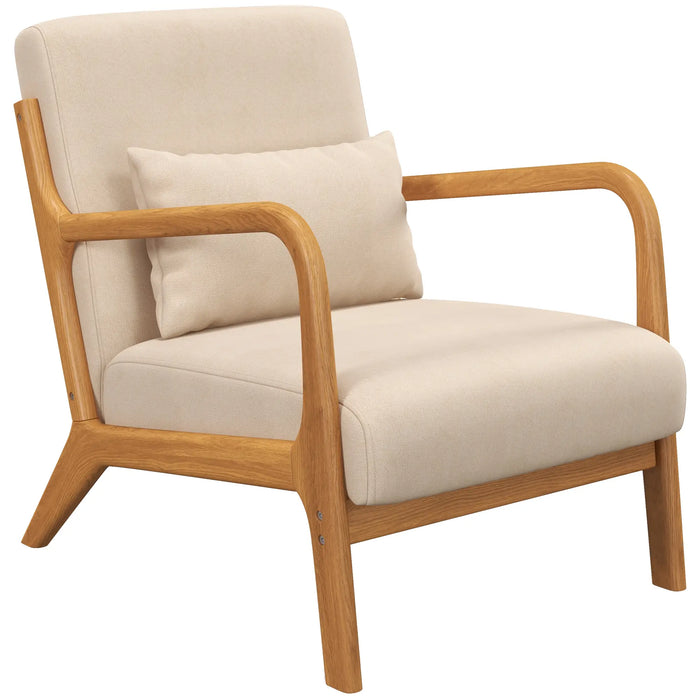 Aosom Homcom Fabric Lounge Chair, Velvet Armchair, Retro Accent Chair with Wood Legs and Thick Padding For Bedroom in Beige