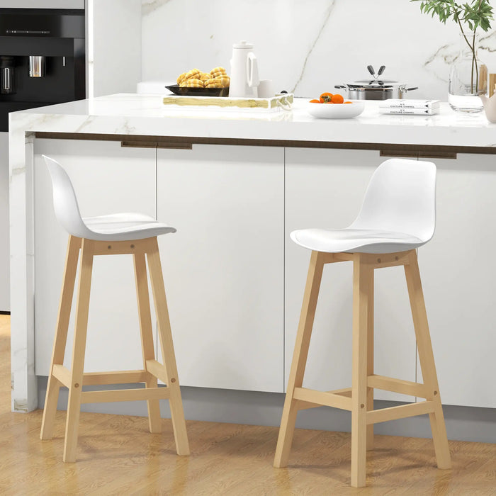 Aosom Homcom Bar Height Stools Set of 2, Pu Leather Upholstered Stools For Kitchen Island, Modern Bar Chairs with Backs in White, Natural