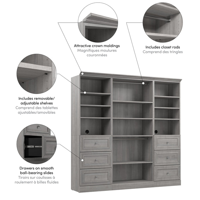 Modubox Versatile 86W Closet Organizer with Drawers in Platinum Grey