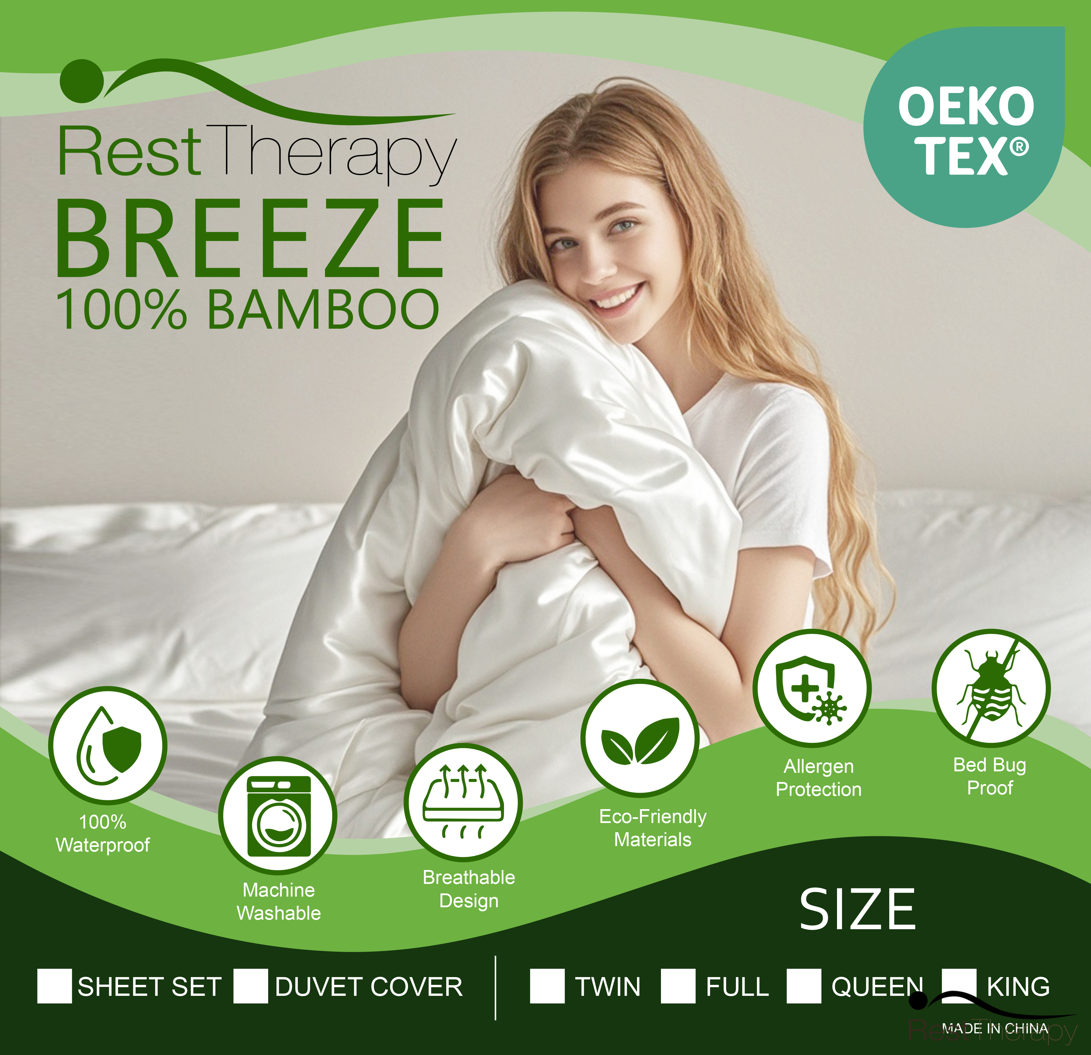 Breeze Bamboo Bed Sheet and Pillowcase Bedding Package in White - Available in 4 Sizes