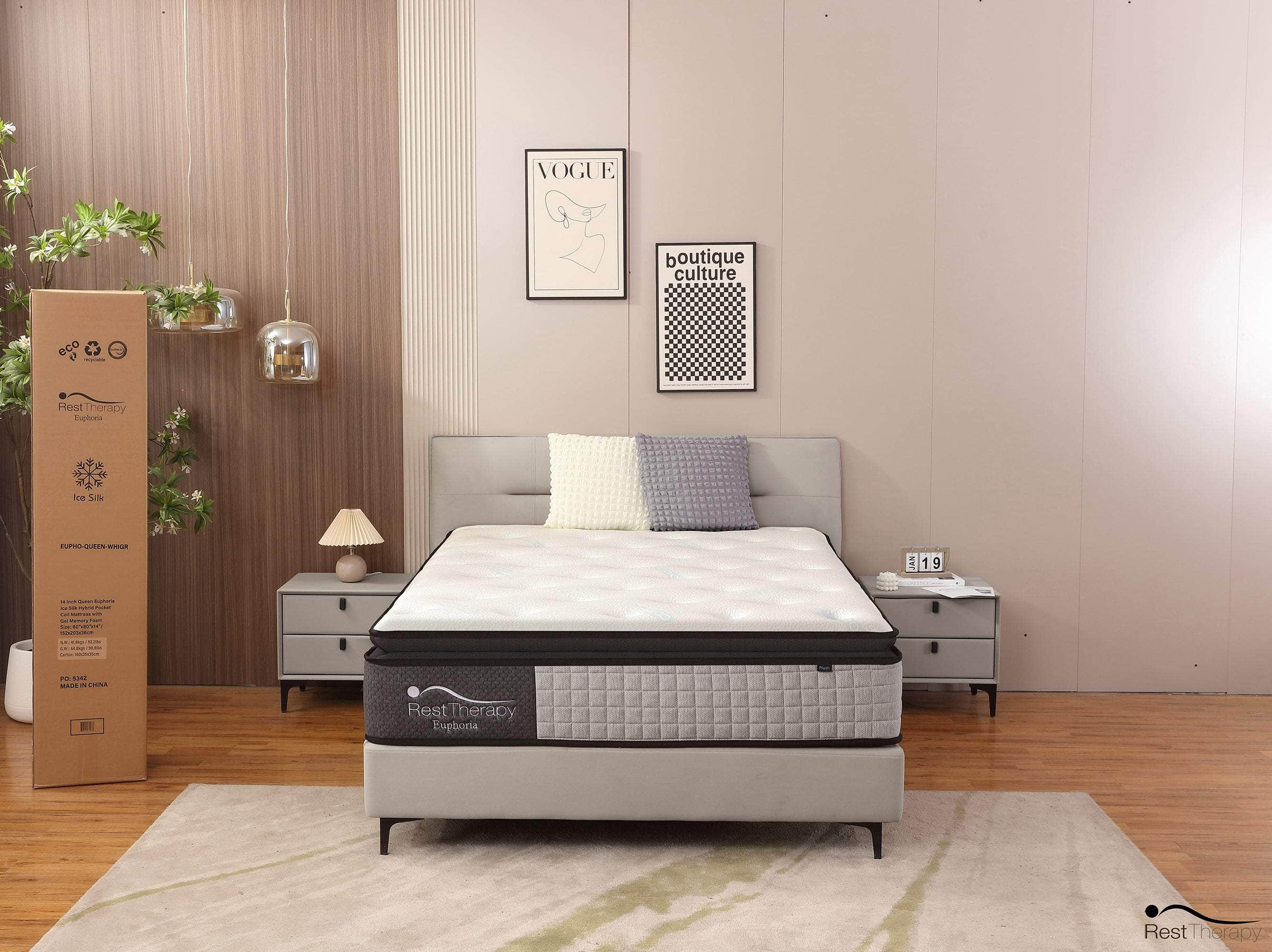 Rest Therapy Mattress 14 Inch Euphoria Cooling Pillow Top Plush Hybrid Pocket Coil Mattress with Cool Gel Memory Foam - Available in 2 Sizes