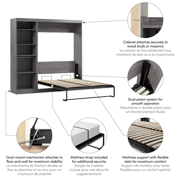 Modubox Nebula Full Murphy Bed with Closet Organizer (84W) in Bark Grey