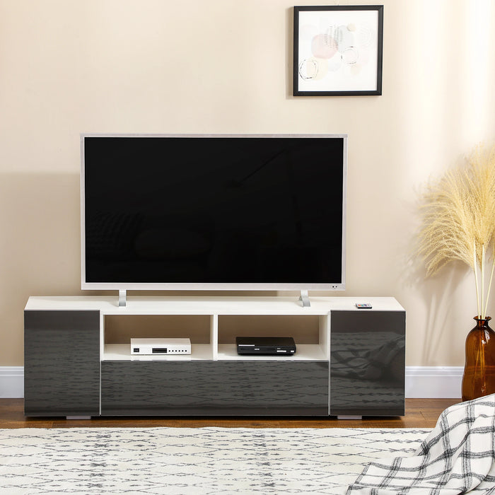 Aosom mcom Tv Stand For Tvs Up To 60", Tv Unit with Led Lights, Storage Shelves and Cupboards, 53.9" X 13.8" X 16.5", Whit in High Gloss Grey