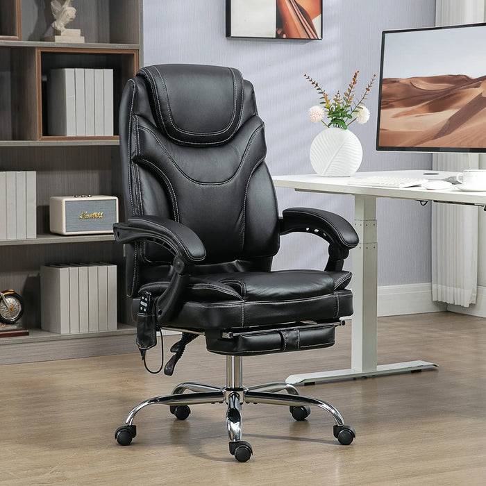 Aosom Vinsetto 6 Point Vibration Massage office Chair, Pu Leather Heated Reclining Computer Chair with Footrest in Black